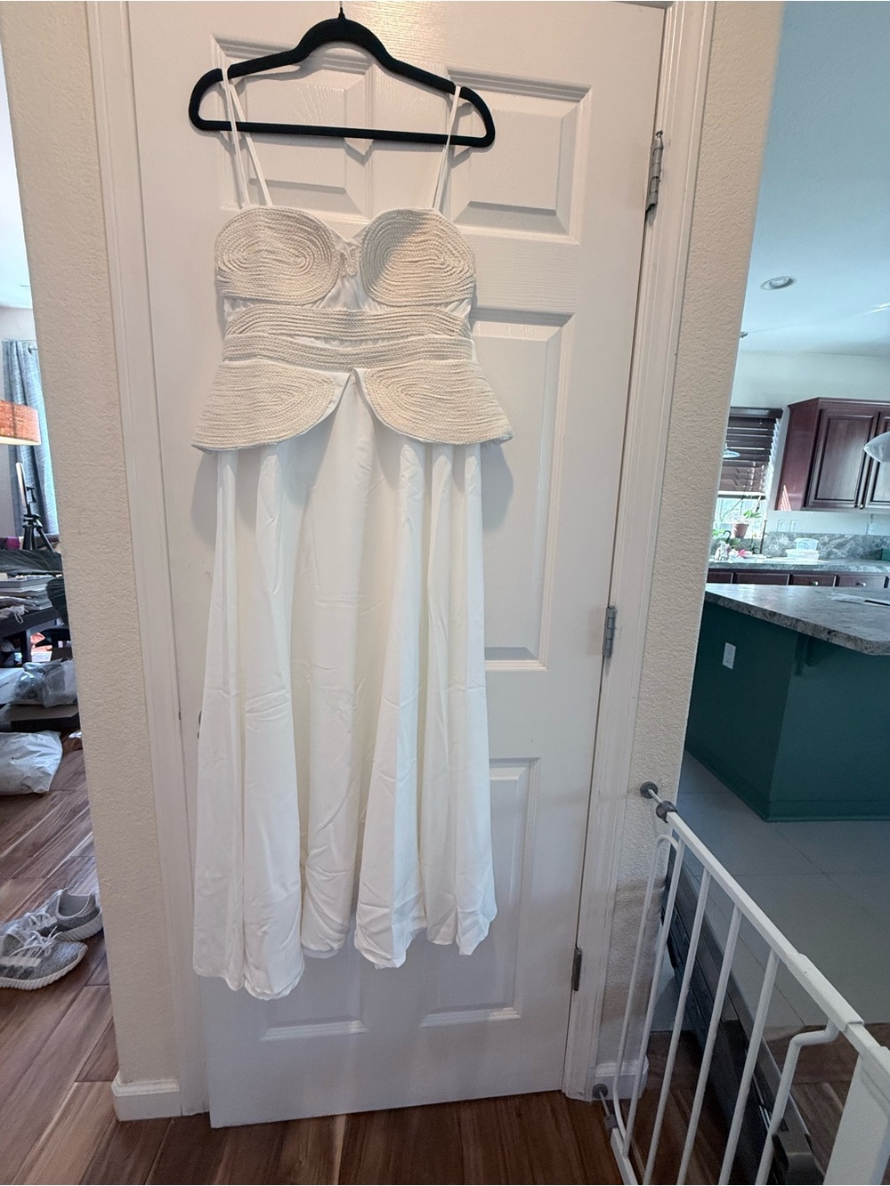 White Strapless Peplum Maxi Dress with Textured Bodice NWOT